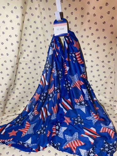 Patriotic USA Stars N’ Stripes Scarf 4th July Memorial Day 63” long by 13” wide