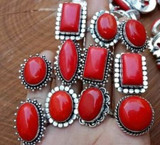 Red Coral Gemstone 925 Silver Plated Handmade Ring Jewelry