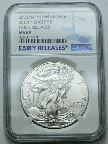 2017 (P) American Silver Eagle NGC MS-69 EARLY RELEASES 1 Oz 999 SILVER Coin