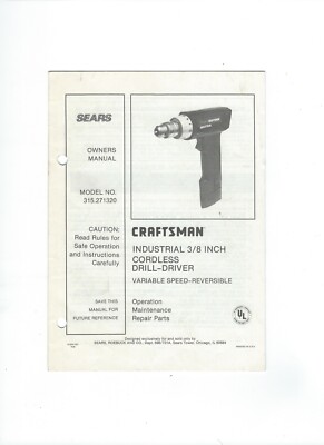 Craftsman 315.271320 Manual Cordless Drill Driver Operation Maintenance Guide 