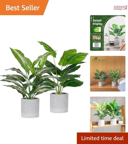 2 Pack Artificial Plants Indoor Taro Leaf 14.57" Faux Green Decor Office Home