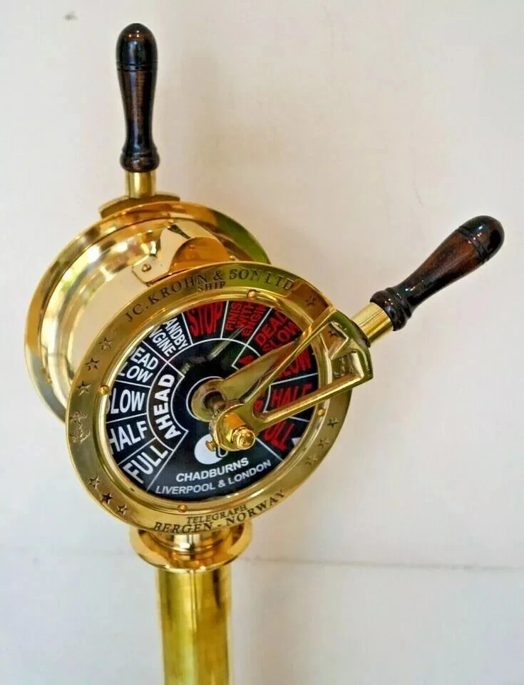Brass Finish Telegraph Navy Ship Engine Room Wooden Base - Image 2 of 4
