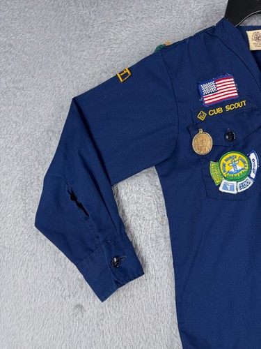VINTAGE Boy Scouts of America Shirt Youth 12 Blue Long Sleeve Cub 1980 Polyester - Picture 3 of 14