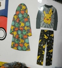 New Boys Pokemon 3 Piece Plush Robe  Fleece Pajama Set Multi Color XS 4