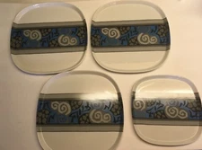 4 pcs Sanago Obi Quadrille Geometric Band 3 Dinner 1 Salad Plates 7012