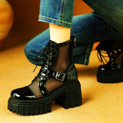 Dicke Sohle Stiefeletten Damen Echtleder High Heel Plateau Sandalen Sommer