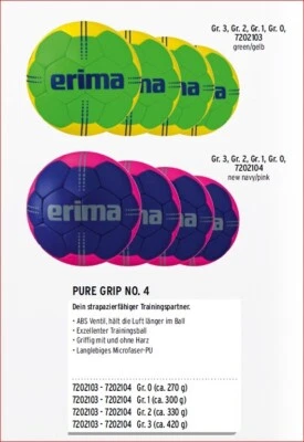 Erima Handball Pure Grip Nr.4 ABS-Ventil Training Schule Verein Herren Damen Kid