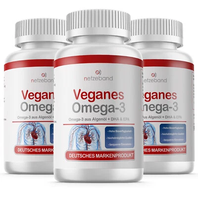NETZEBAND Omega 3 Kapseln 2000mg vegan aus Algenöl - 600 mg DHA + 300 mg EPA - 270 Kapseln