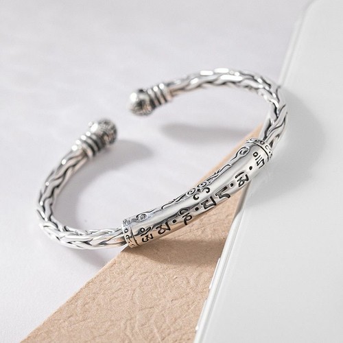 Damen Herren Retro Punk 925 Sterling Silber Armreif Armreif Vintage Symbol Armband - Bild 4 von 5