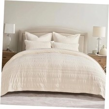 EVERGRACE Velvet Full/Queen 90" x 92" Ruched Cream White Subtle Yellow Hues 