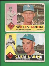 1960  TOPPS  Lot of 2 Los Angeles DODGERS Stars: WALLY MOON + CLEM LABINE  low g