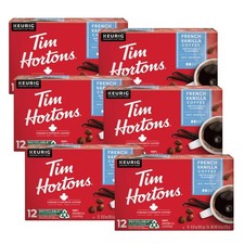 Tim Hortons French Vanilla Coffee, Single-Serve 12 Count Pack of 6 , Red