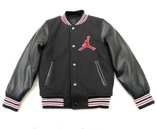 Air Jordan Kids Flight Varsity Jacket Small 8-10 YRS Black / Red Faux Leather