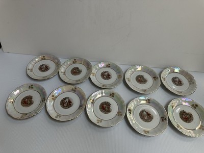 VTG 60s KAHLA MADONNA E.GERMANY IRIDESCENT LUSTER 22K GOLD TRIM 4.5 D 10 PLATES