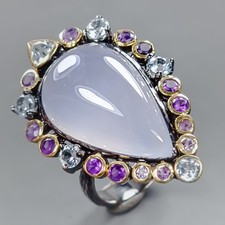 Handmade 24ct Natural Chalcedony Ring 925 Sterling Silver Size 8 /R434848