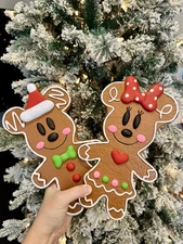 Mickey And Minnie Resin Gingerbread Home Decor Set 10” Tall Wall Hanger Included