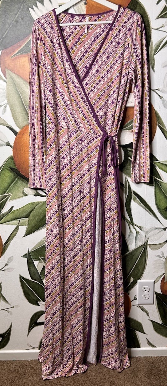Free People Large Phoebe Long Sleeve Maxi Wrap Dress Bohemian Multicolor NWT