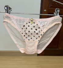Vintage Sheer Light Nylon Panties Hi Cut Sissy Bikini Lace Brief Sz.5 Gold Pin