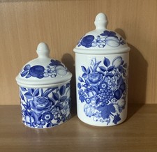 Portmeirion Blue Harvest Pair of Bathroom Lidded Canisters Excellent Condition