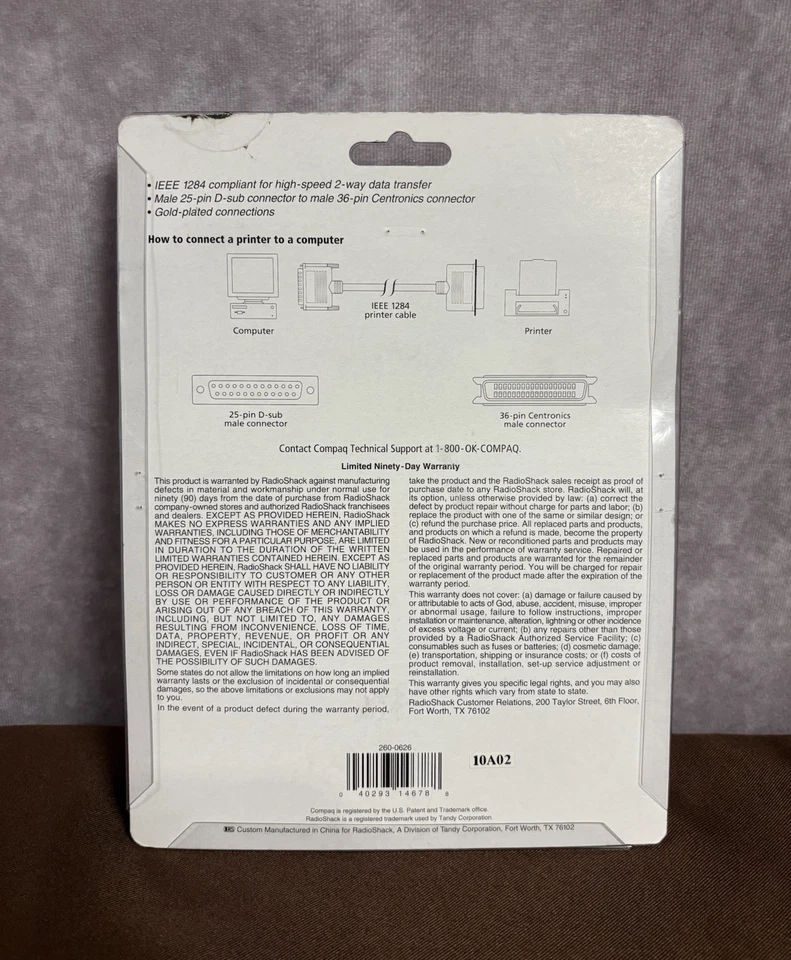 Compaq Printer Cable 6-ft 1.82m IEEE 1284 Gold Plated #26-626 (25 To 36 Pin) NEW - Image 2 of 4