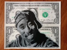 Dollar Art Street Art "Tupac Shakur" By Amorce on Real Dollar No banksy.