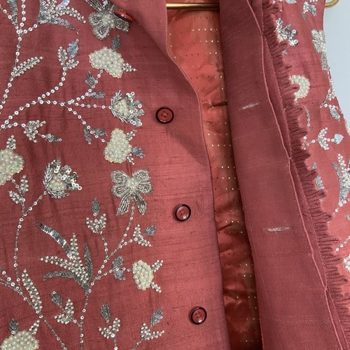 Mahima Mahajan Mens Large 42 Coral Beaded Nehru Jacket Wedding Vest Waistcoat - Picture 2 of 11
