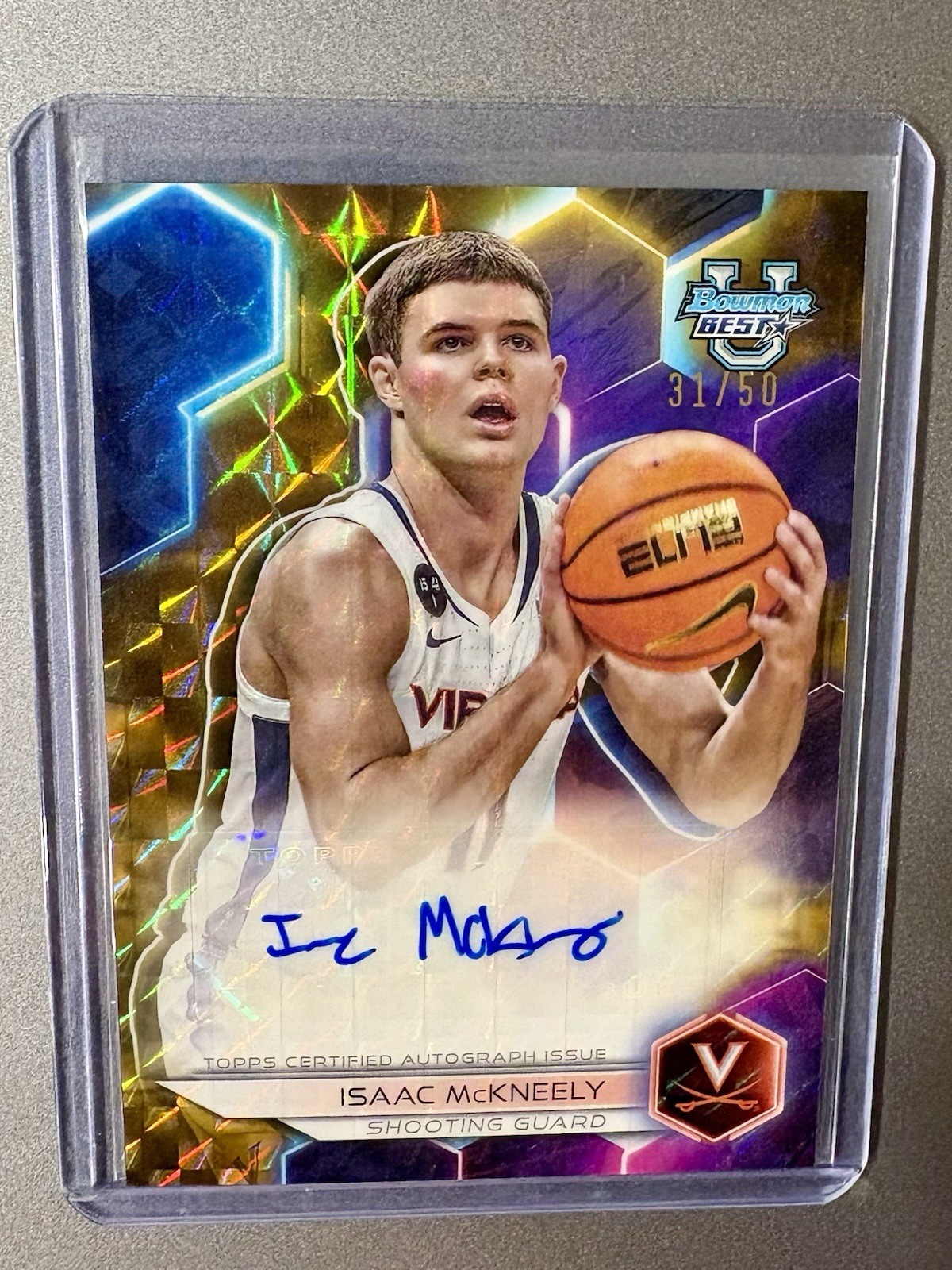 2023-24 Bowman University Best Isaac McKneely Gold Geometric Auto Autograph /50