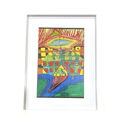 Vintage F. Hundertwasser  Eye In The Beard Of God  Original Foil Litho Postcard