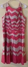 Taylor Womens Chevron Striped Lined Tea Dress Size 14 Party Pleated