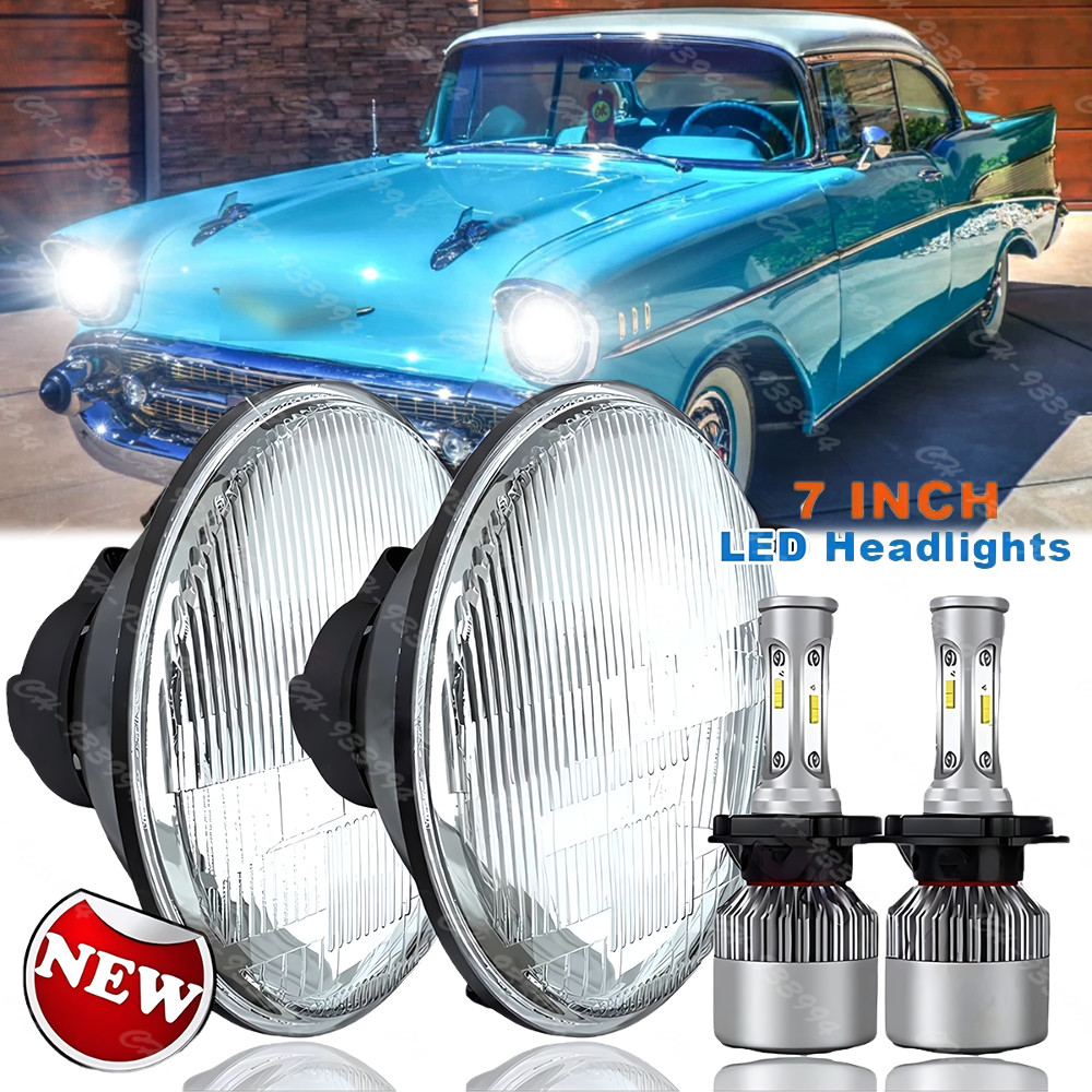 Pair 7 inch Round Led Headlights Lamp for Chevy Bel Air 1955 1956 1957 A+