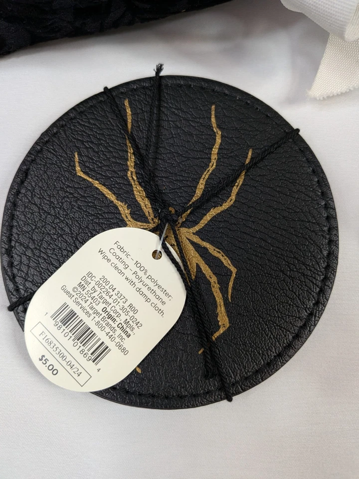 Threshold Halloween Table Runner & Coasters Set, Roses Spiders, Black Gold Red - Image 3 of 4