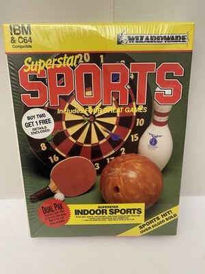 Vtg Superstar Indoor Sports 4 Games IBM C64 Compatible Disks 1988 Sealed NOS