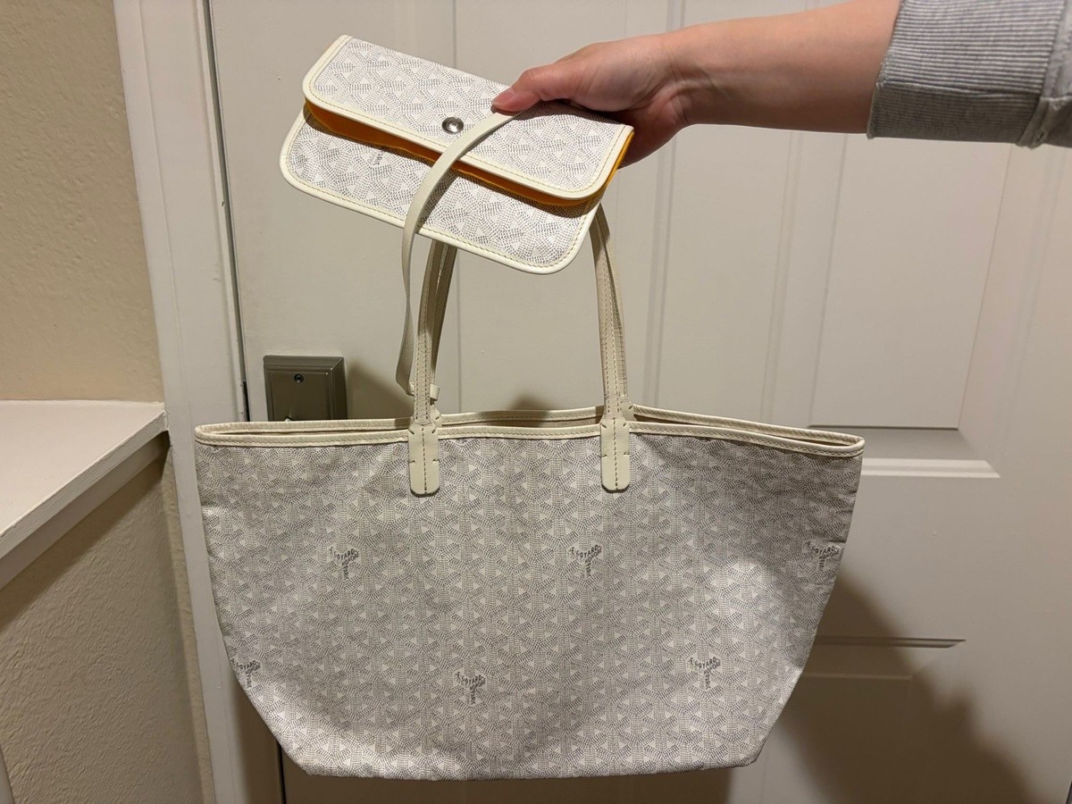 Goyard Saint Louis Goyardine White Tote Bag w/ Pouch – Leather 