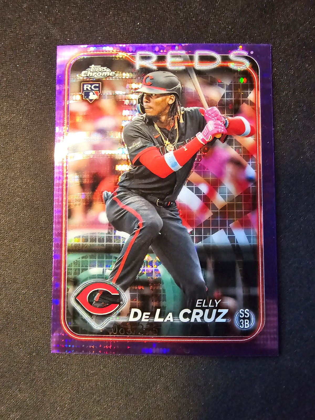 ELLY DE LA CRUZ 2024 TOPPS CHROME PURPLE SONAR REFRACTOR ROOKIE 063/275 #44