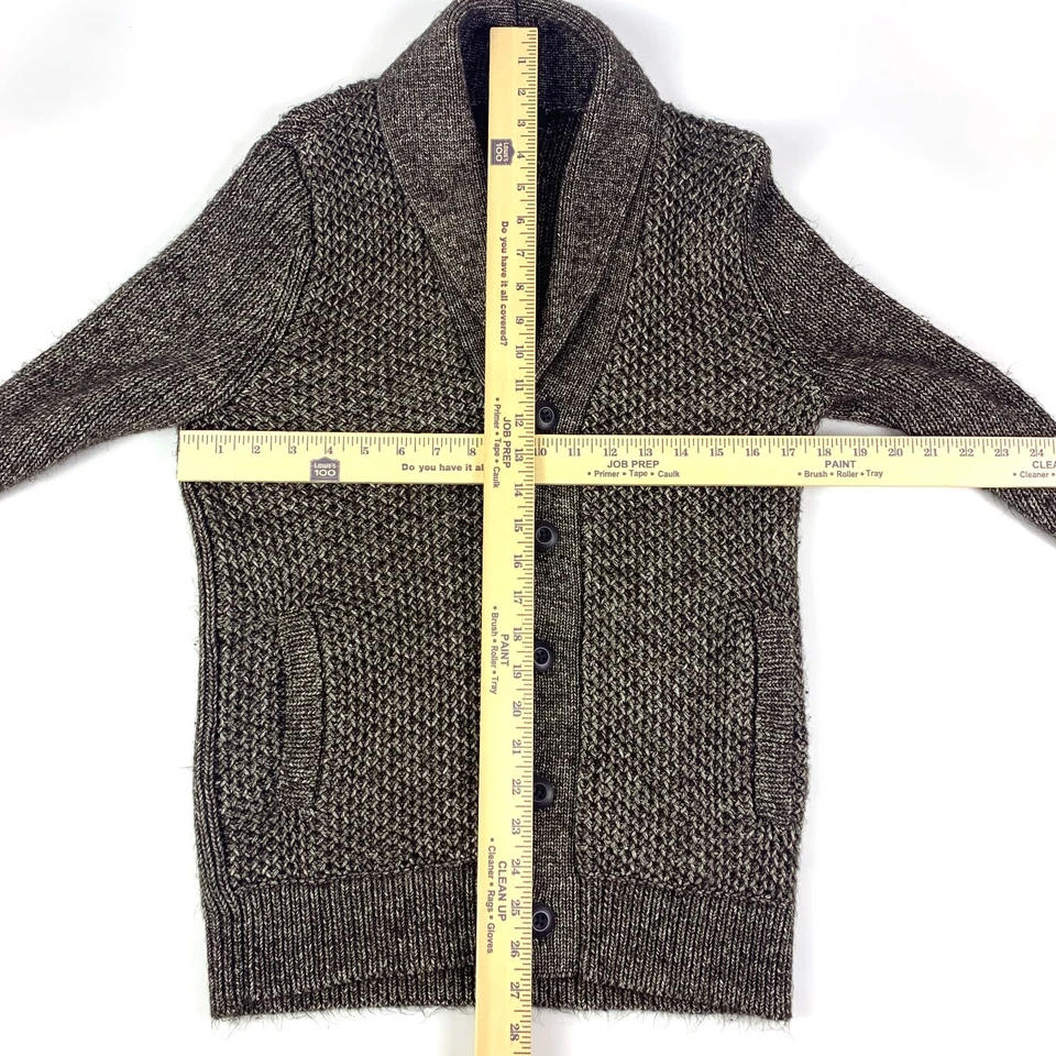 Express Knit Waffle Shawl Collar Cardigan Mens Sm Chocolate Brown Grampa Fisherm - Image 3 of 4