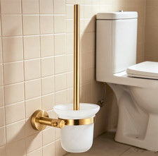 Brushed Gold Toilet Brush and Holder Set Stainless Steel Deep Cleaning Bowl