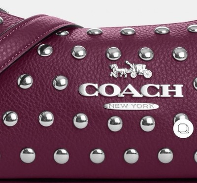 Auth. Coach CM031 Studded Mini Shoulder Bag Deep Berry Leather 