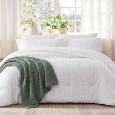 Quataly White Comforter Queen Seersucker Lightweight Bed Set All Season