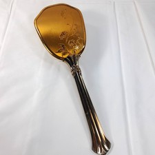 Vintage vanity hair brush gold tone floral flowers embossed art deco Nouveau