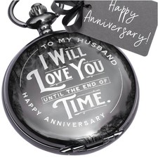 Anniversary Pocket Watch for Husband - Engraved Silver Stainless Steel - Mean...