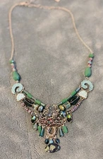 Ayala Bar necklace multi glass beaded Collar designer green blue 18"