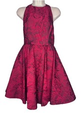 Alice + Olivia Red Floral Brocade Fit & Flare Dress Sz 4 Cocktail Party Holiday