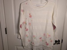 Loft Cream Sweater Medium Hearts Flowers Spring Medium