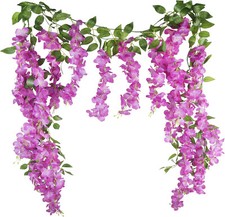 CISDUEO 2 Pcs Wisteria Hanging Flowers Vine Purple Red 