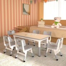 Toddler Table and 6 Chairs, Adjustable Kids Activity Table Set w/ Non-Slip Legs