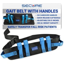 Secure Gait Belt for Seniors (350 lbs) - Transfer Belt with 6 Handles