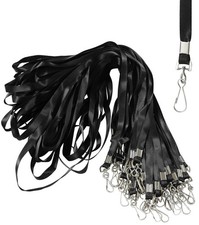 50 Pack Black Lanyard with Swivel Hook, Bulk Flat Neck Lanyards for ID Badges...