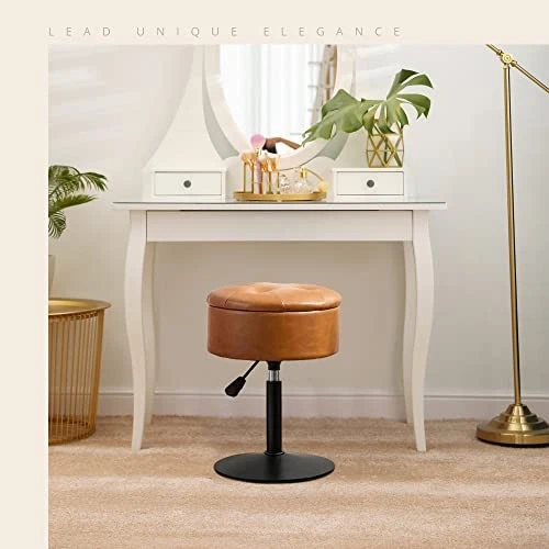 360°Swivel Vanity Stool Chair for Makeup Room, Height Adjustable Whiskey Brown - Image 3 of 4