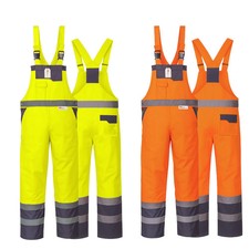 Hi Vis Bib and Brace Overalls Waterproof Reflective Workwear Dungarees Mens