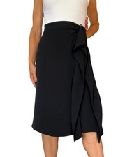 GIORGIO ARMANI MADE IN ITALY BLACK SILK CREPE RUFFLE DRAPED SKIRT 44 8